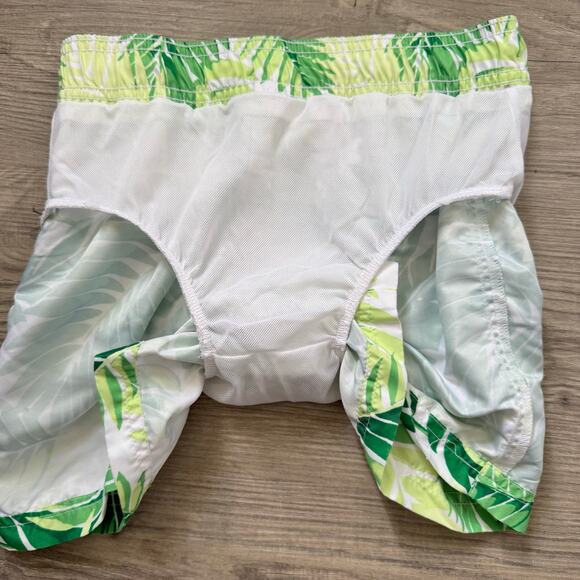 Janie & Jack Swim Trunks Boys Size 7 White Green Tropical Drawstring Waist - Picture 9 of 12